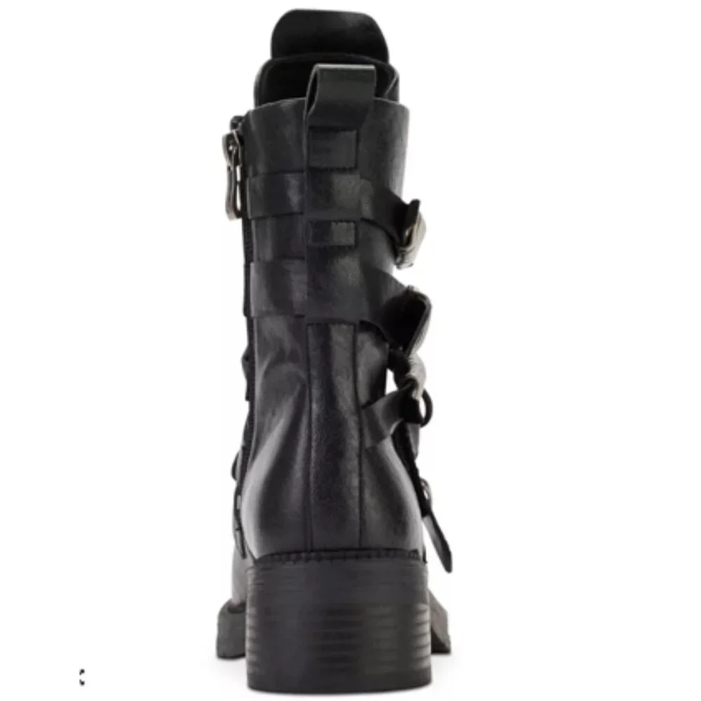 DKNY Black Buckled Combat Boots. Silver-Tone Metal Accents. 7. New. - Picture 2 of 13